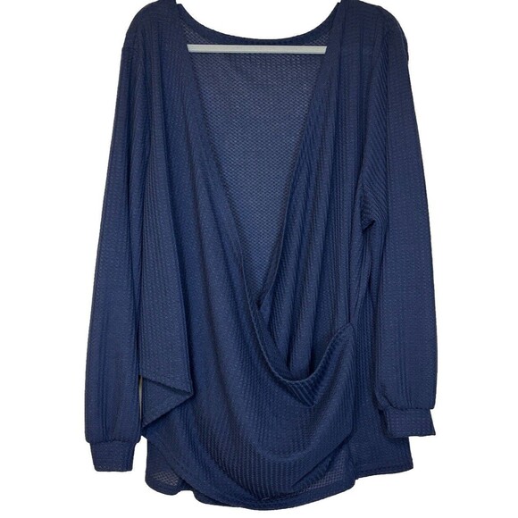 NWT Bloomchic Plus Sz 26 4X Blue Crossover Hem Waffle Knit Long Sleeve Top - Picture 2 of 15
